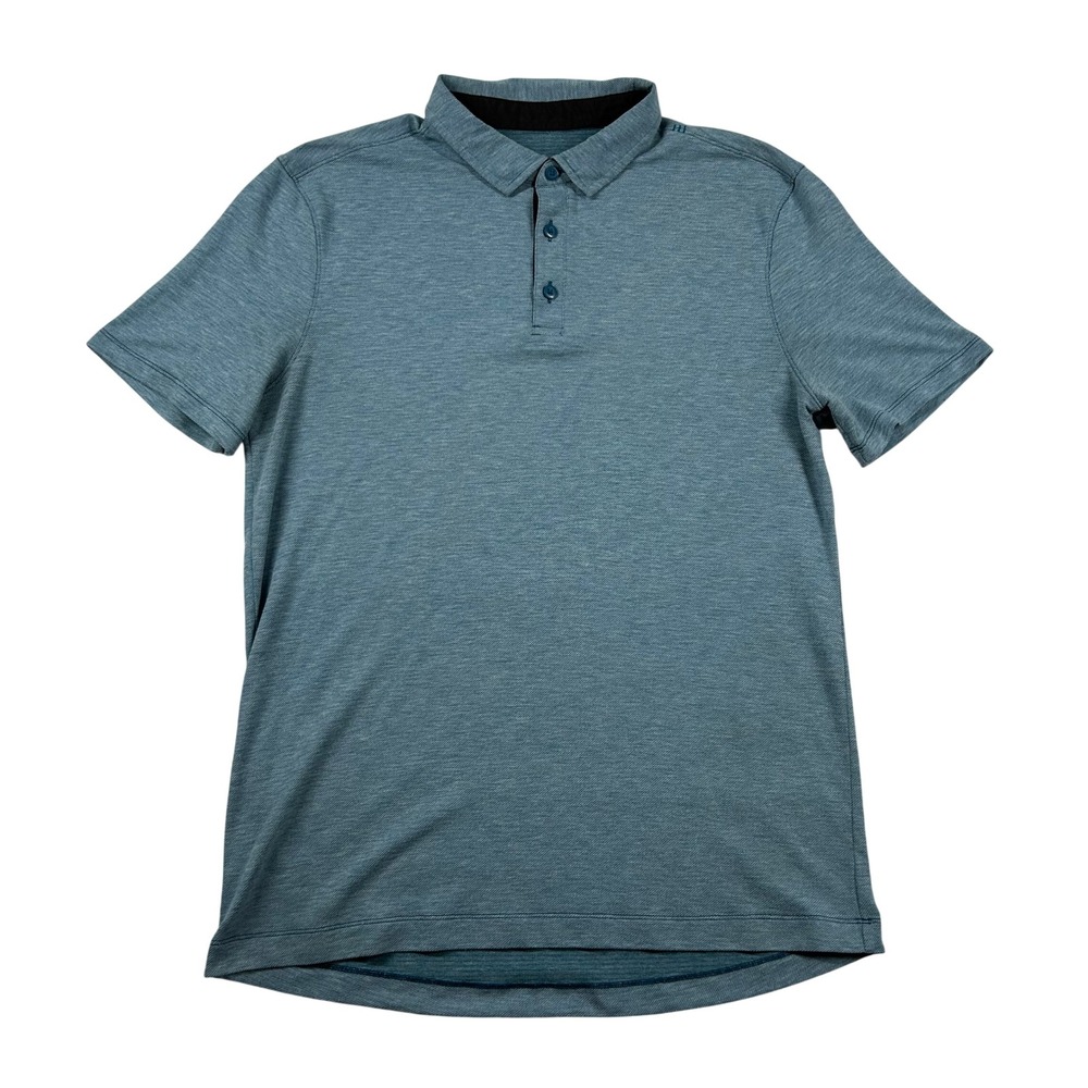 Lululemon Evolution Polo Shirt Mens Large Teal Blue Heathered Short Sleeve Golf